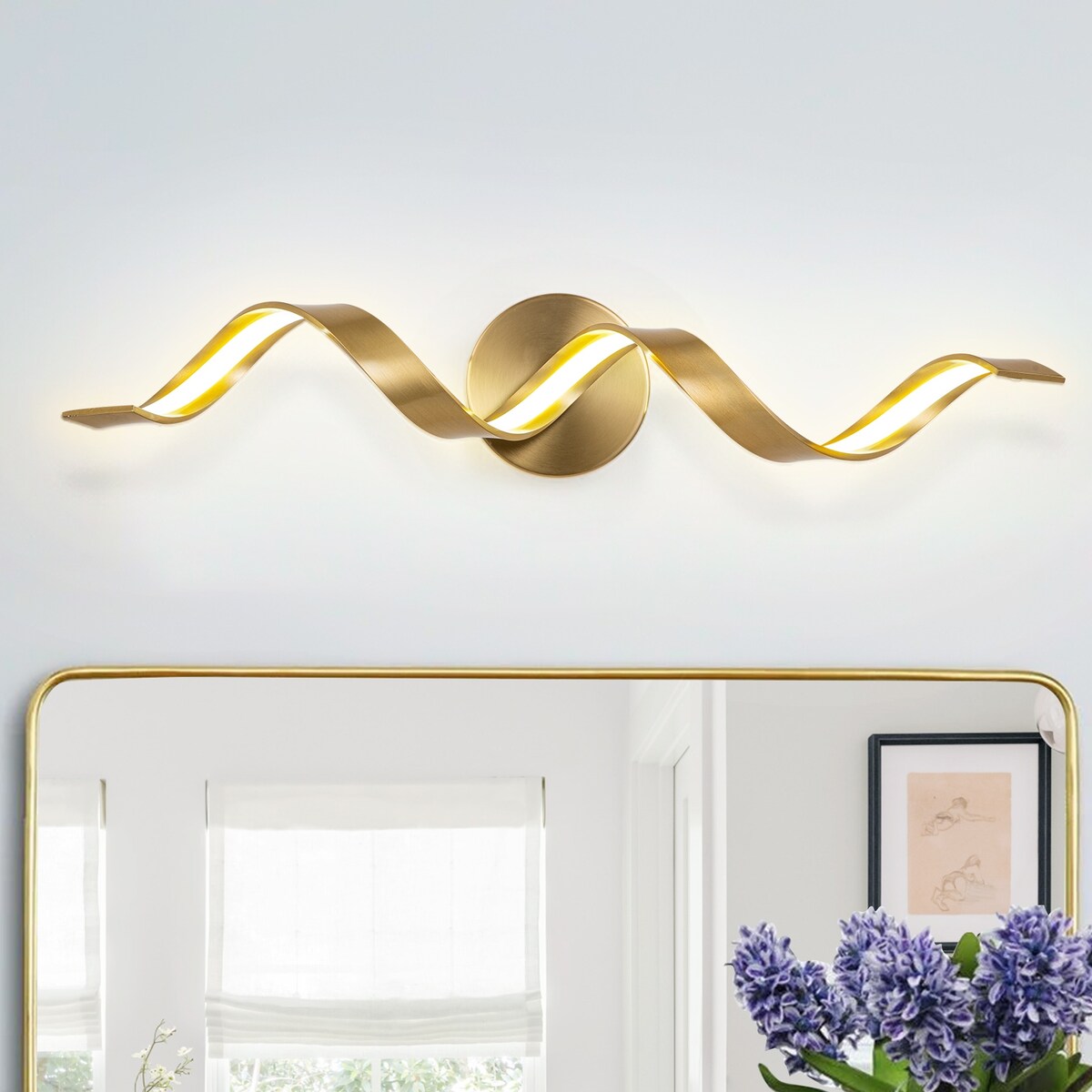 Applique murale LED moderne en spirale pour salle de bain, à intensité variable.