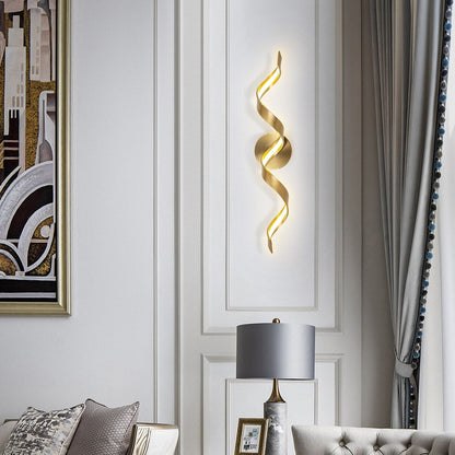 Applique murale LED moderne en spirale pour salle de bain, à intensité variable.