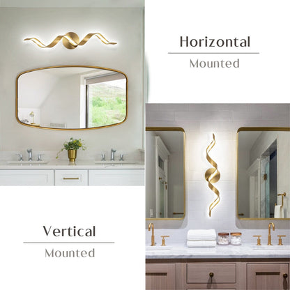 Applique murale LED moderne en spirale pour salle de bain, à intensité variable.