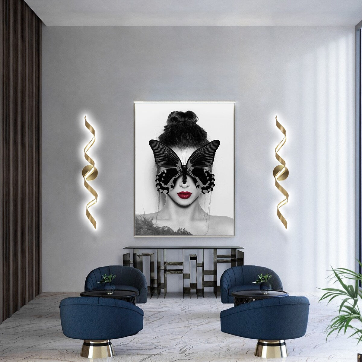 Applique murale LED moderne en spirale pour salle de bain, à intensité variable.