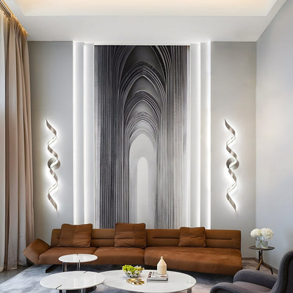 Applique murale LED moderne en spirale pour salle de bain, à intensité variable.