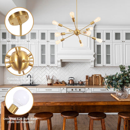 Lustre Sputnik moderne à 10 lumières réglables, plafonnier idéal pour cuisine, salle à manger, salon ou chambre - Non disponible