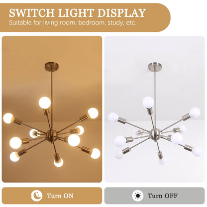 Lustre Sputnik moderne à 10 lumières réglables, plafonnier idéal pour cuisine, salle à manger, salon ou chambre - Non disponible
