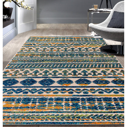 Tapis d'intérieur/extérieur à rayures modernes et géométriques délavées de World Rug Gallery
