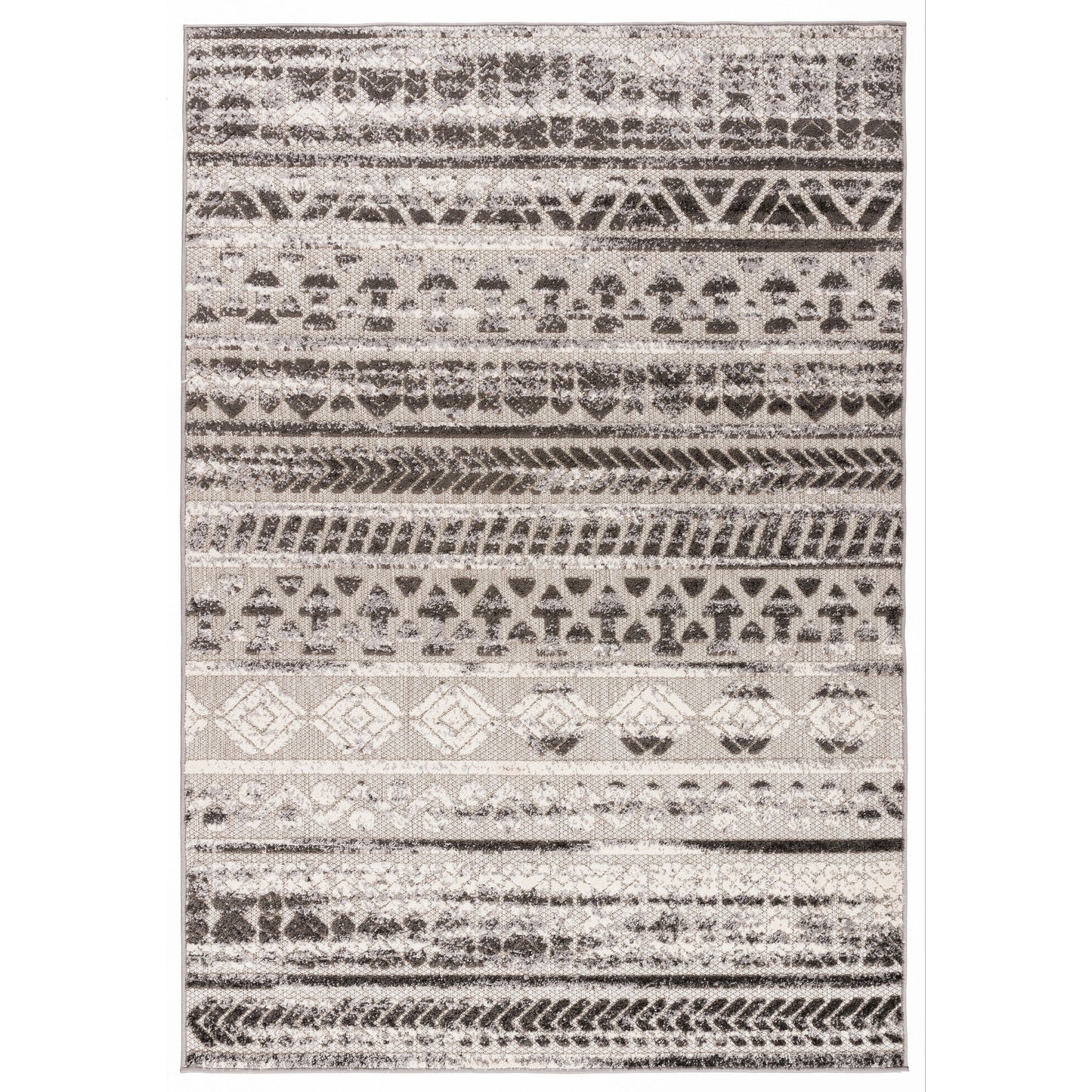 Tapis d'intérieur/extérieur à rayures modernes et géométriques délavées de World Rug Gallery