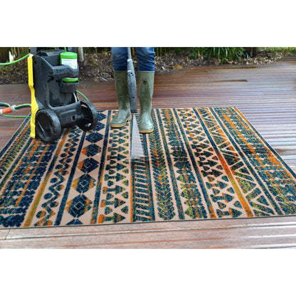 Tapis d'intérieur/extérieur à rayures modernes et géométriques délavées de World Rug Gallery