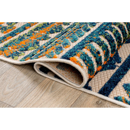 Tapis d'intérieur/extérieur à rayures modernes et géométriques délavées de World Rug Gallery