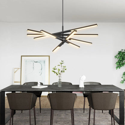 Lustre moderne linéaire à plusieurs niveaux de style Sputnik, lumière chaude 3000K, LED intégrée