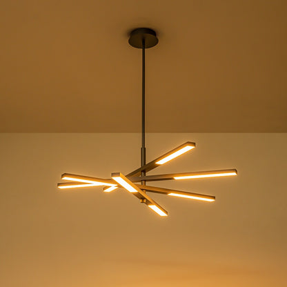 Lustre moderne linéaire à plusieurs niveaux de style Sputnik, lumière chaude 3000K, LED intégrée