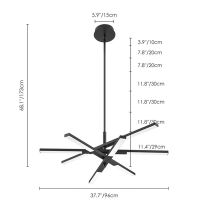 Lustre moderne linéaire à plusieurs niveaux de style Sputnik, lumière chaude 3000K, LED intégrée