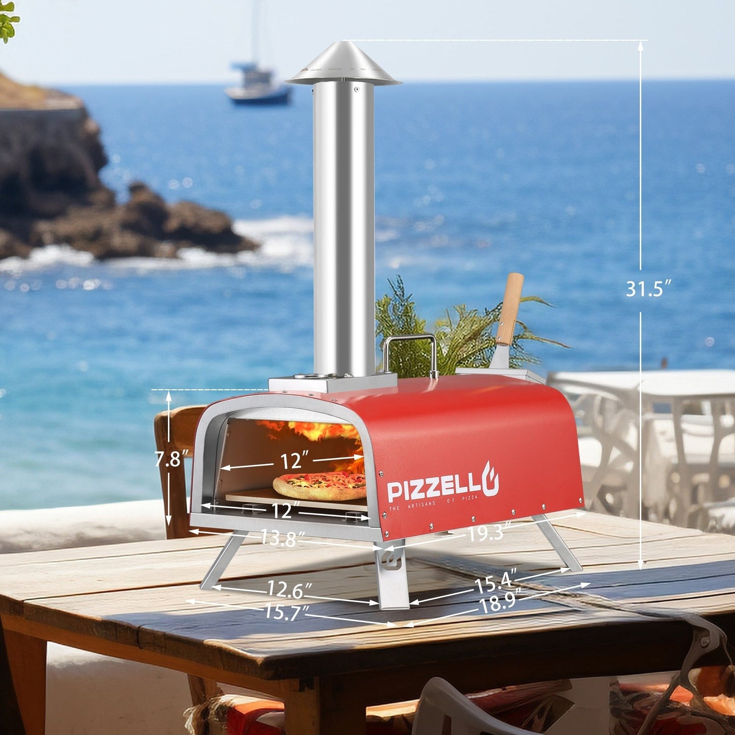 Four à pizza extérieur multicombustible, machine à pizza cuite sur pierre avec brûleur à gaz et boîte à bois - 12 pouces