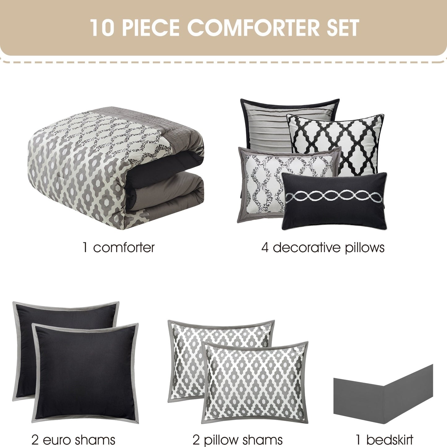 Ensemble de couette géométrique de luxe 10 pièces Nanshing Calvin