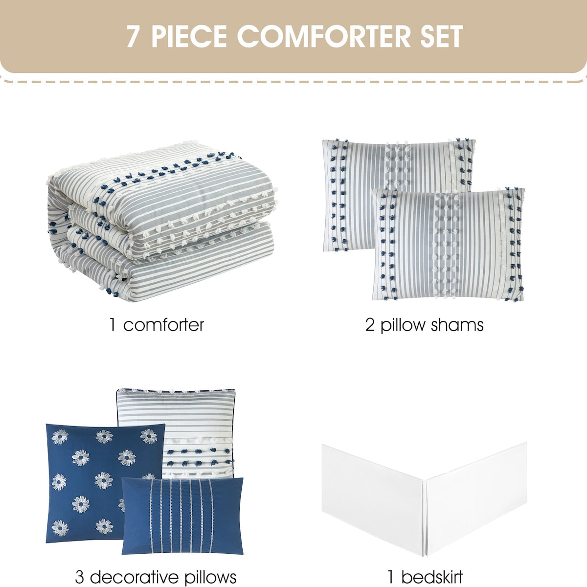 Ensemble de couette 7 pièces à rayures modernes Nanshing Jessy