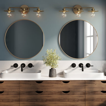 Applique murale de salle de bain Nathan James Pattinson à 3 lumières avec structure en métal et abat-jour fin