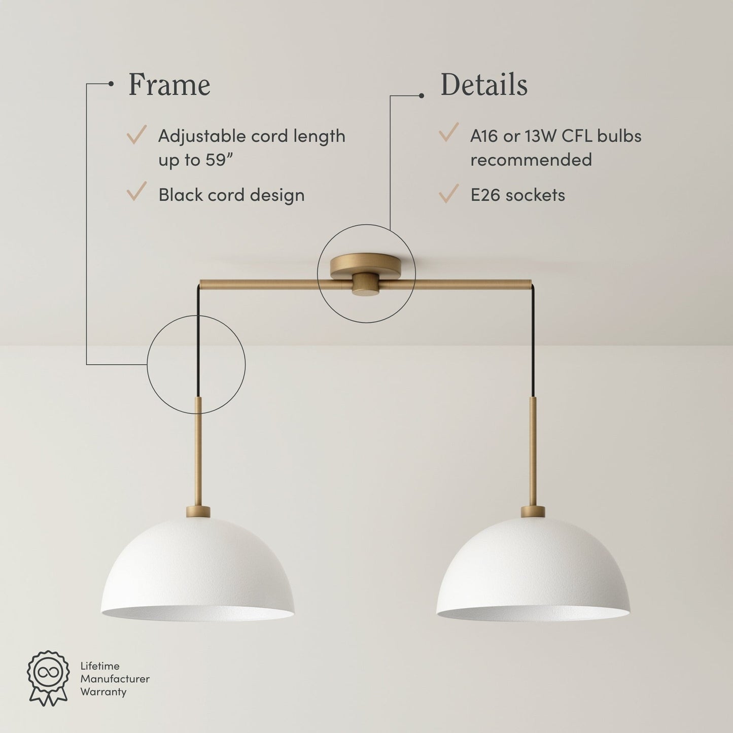 Suspension moderne Nathan James Percy à 2 lumières pour îlot central, avec abat-jour en métal et cordon ajustable