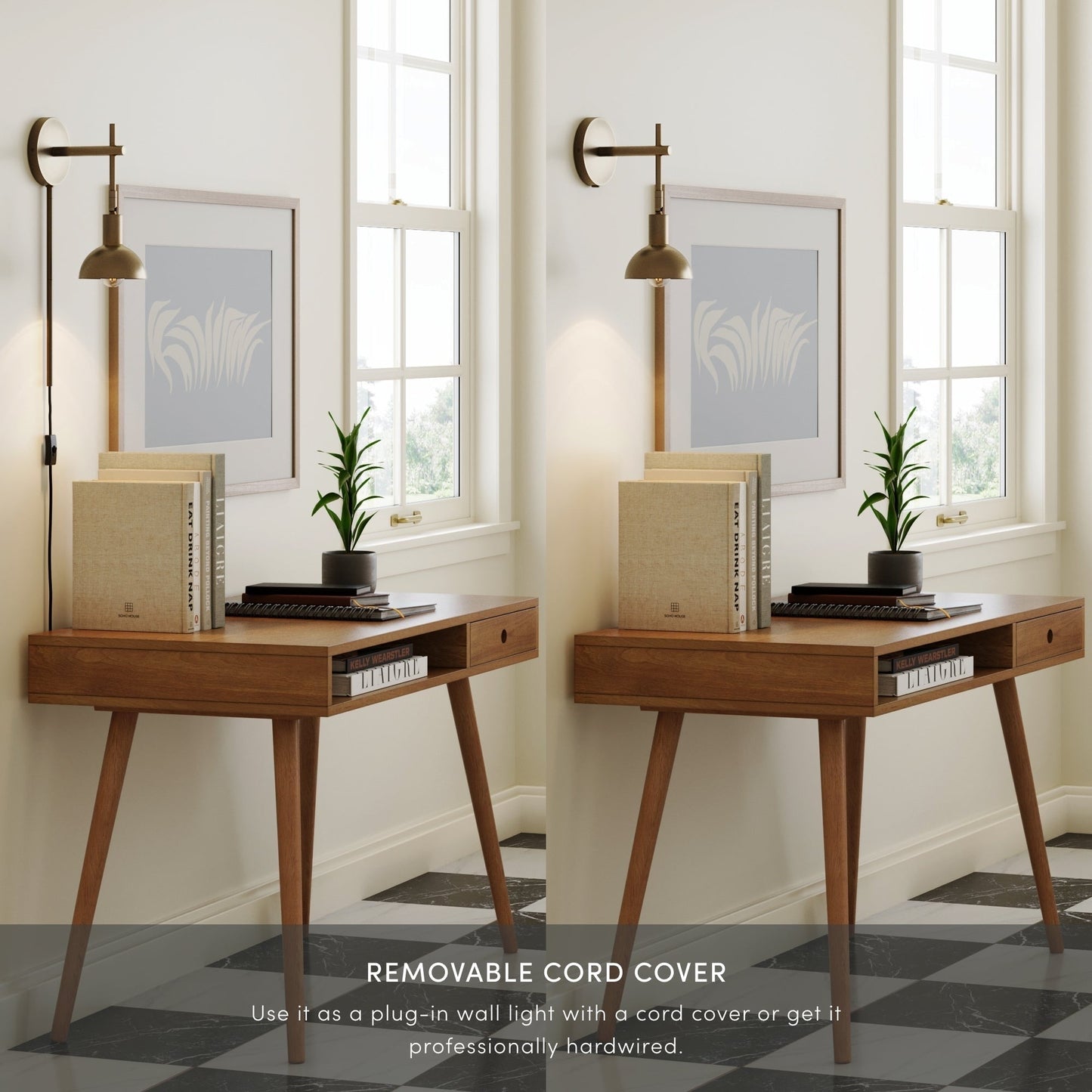 Applique murale Nathan James Tamlin à bras articulé, 1 lumière, avec prise et interrupteur marche/arrêt