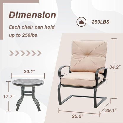 Ensemble bistrot d'extérieur 3 pièces Nista avec coussins et table basse, à ressorts en C, par Havenside Home