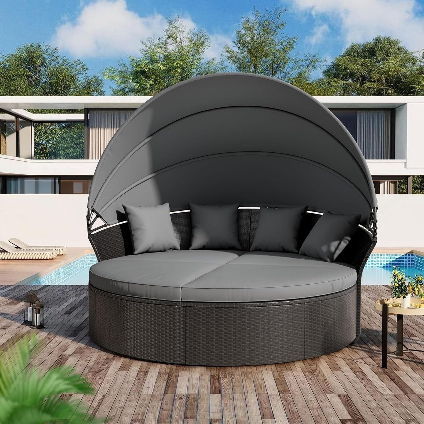 Ensemble de conversation pour patio extérieur Nuon 4 pièces/5 pièces, ensemble de méridienne en osier avec auvent par Havenside Home