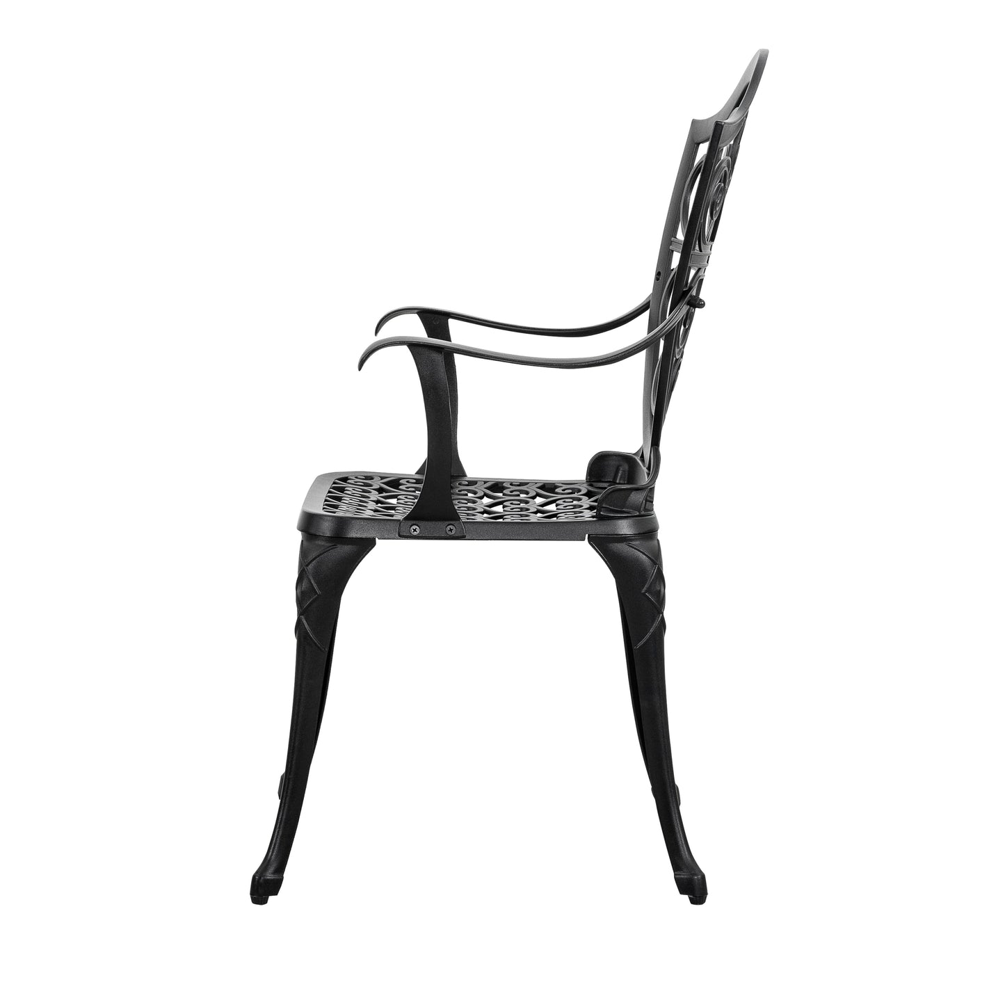 Table de bistrot ronde en aluminium moulé avec trou pour parasol et 2 chaises de bistrot - 61 cm de diamètre