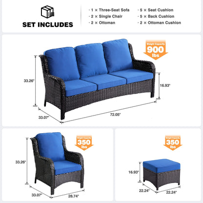 Ensemble de conversation 5 pièces en osier pour patio à dossier haut OVIOS