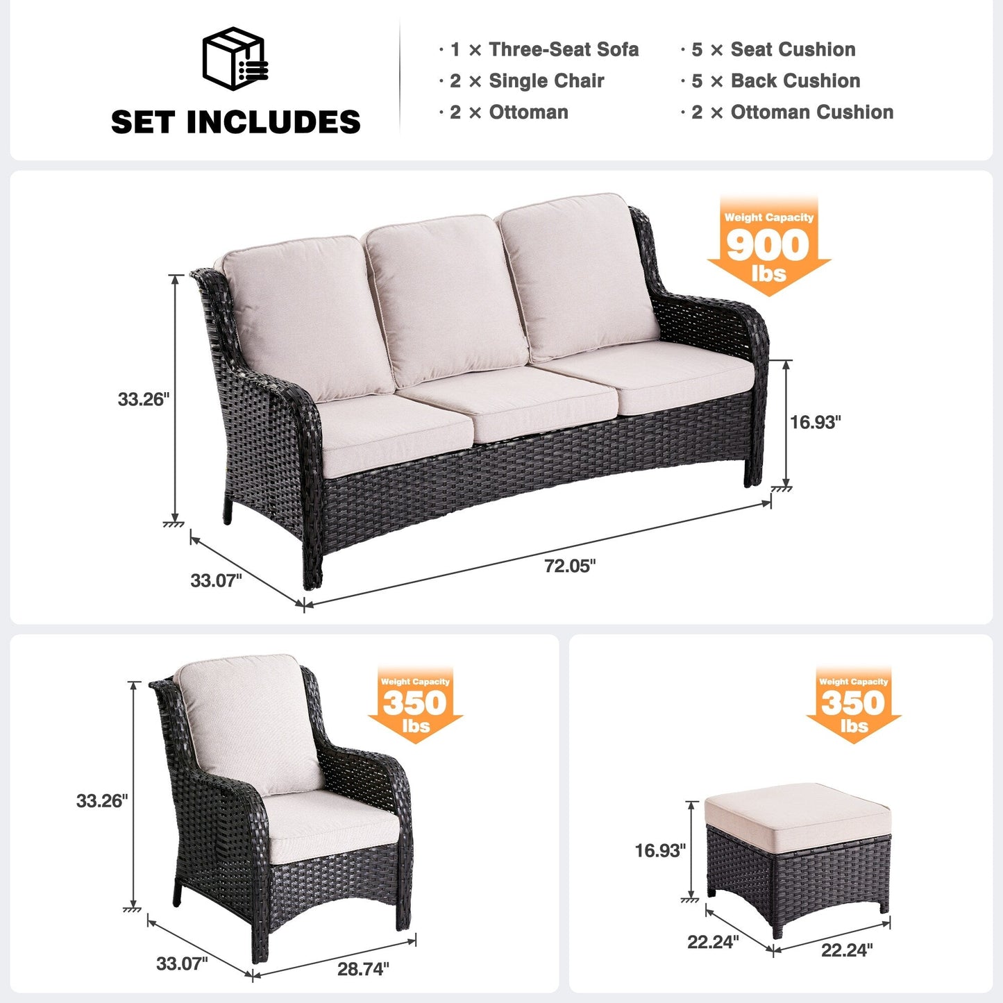 Ensemble de conversation 5 pièces en osier pour patio à dossier haut OVIOS