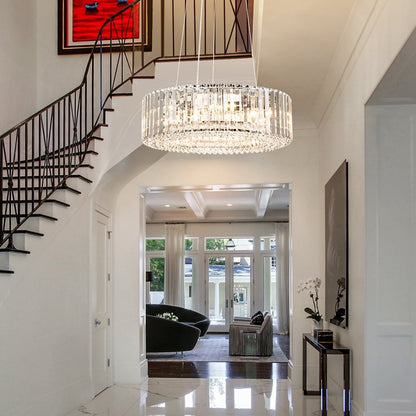 Lustre rond moderne en cristal OYIPRO 6/8/12 lumières en forme de tambour pour îlot de cuisine