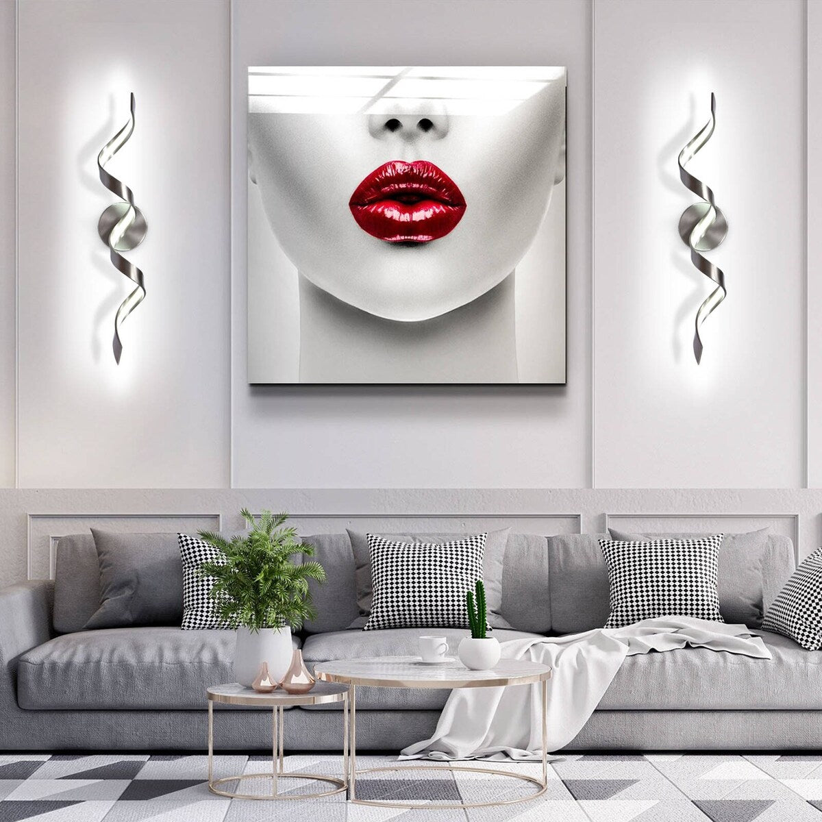 Applique murale LED moderne en spirale pour salle de bain, à intensité variable.