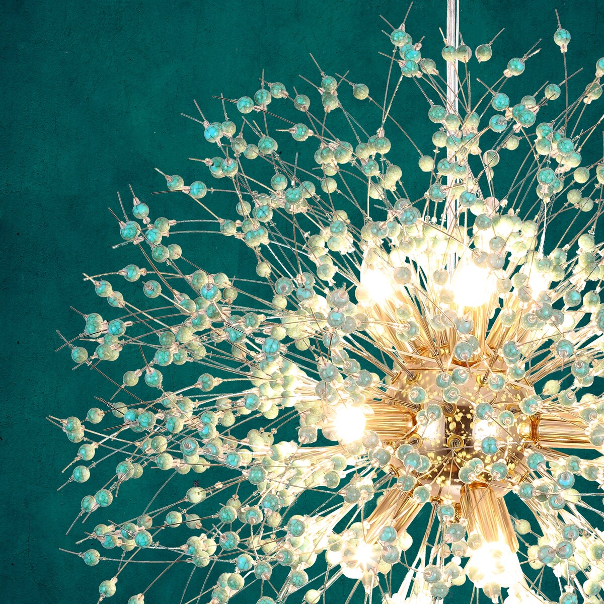 Lustre Sputnik moderne OYIPRO avec effet feu d'artifice et suspension en cristal