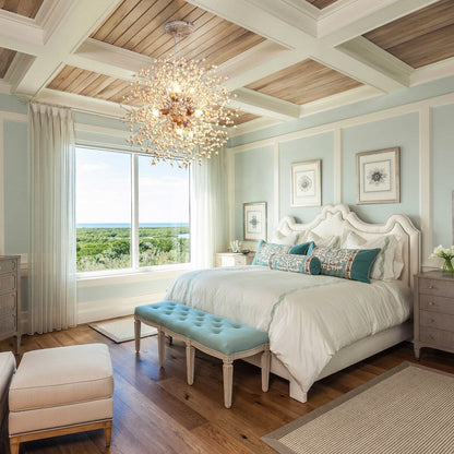 Lustre Sputnik moderne OYIPRO avec effet feu d'artifice et suspension en cristal