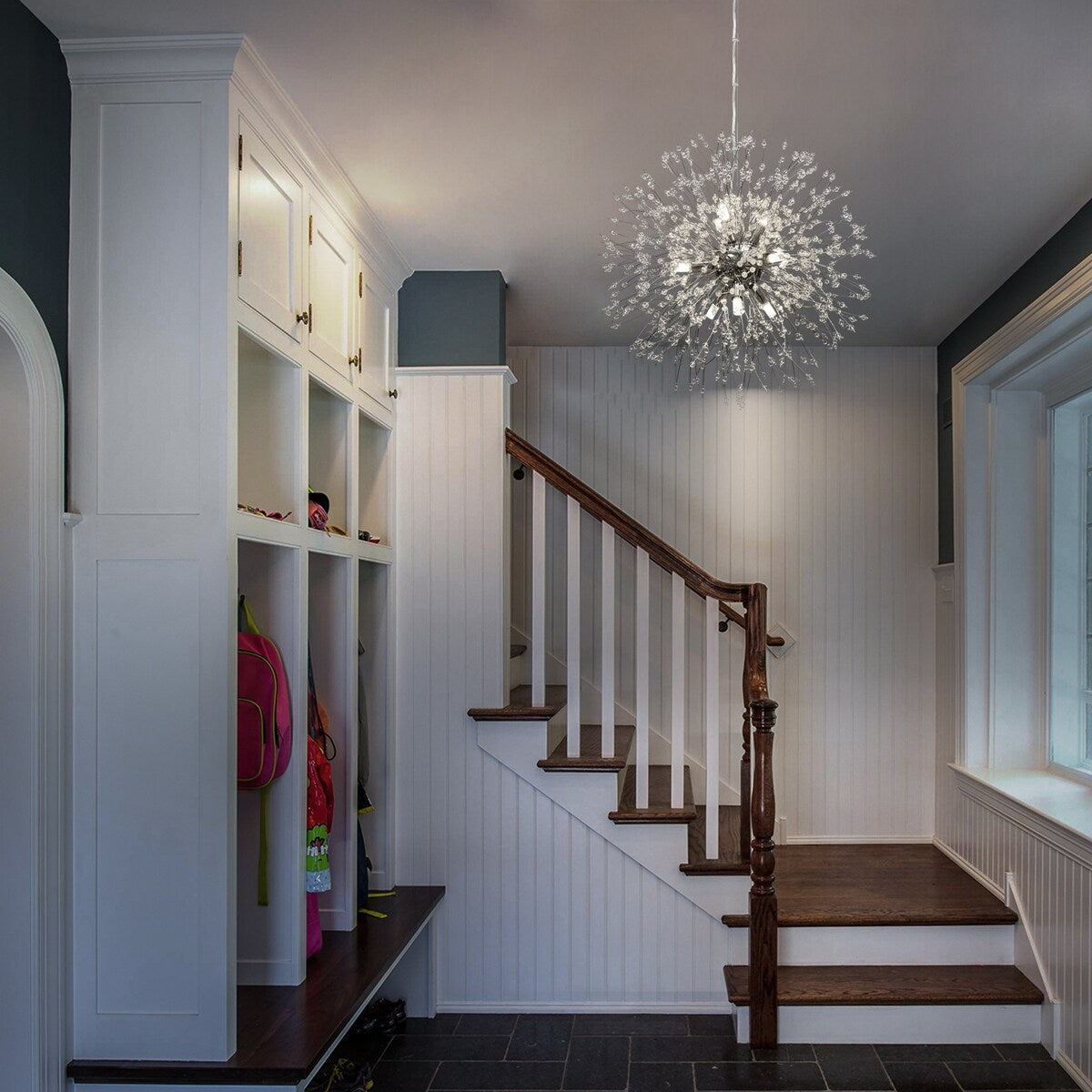 Lustre Sputnik moderne OYIPRO avec effet feu d'artifice et suspension en cristal