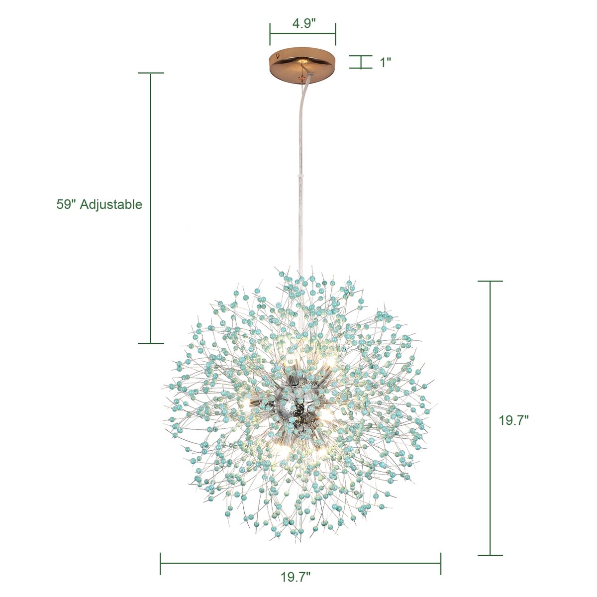Lustre Sputnik moderne OYIPRO avec effet feu d'artifice et suspension en cristal
