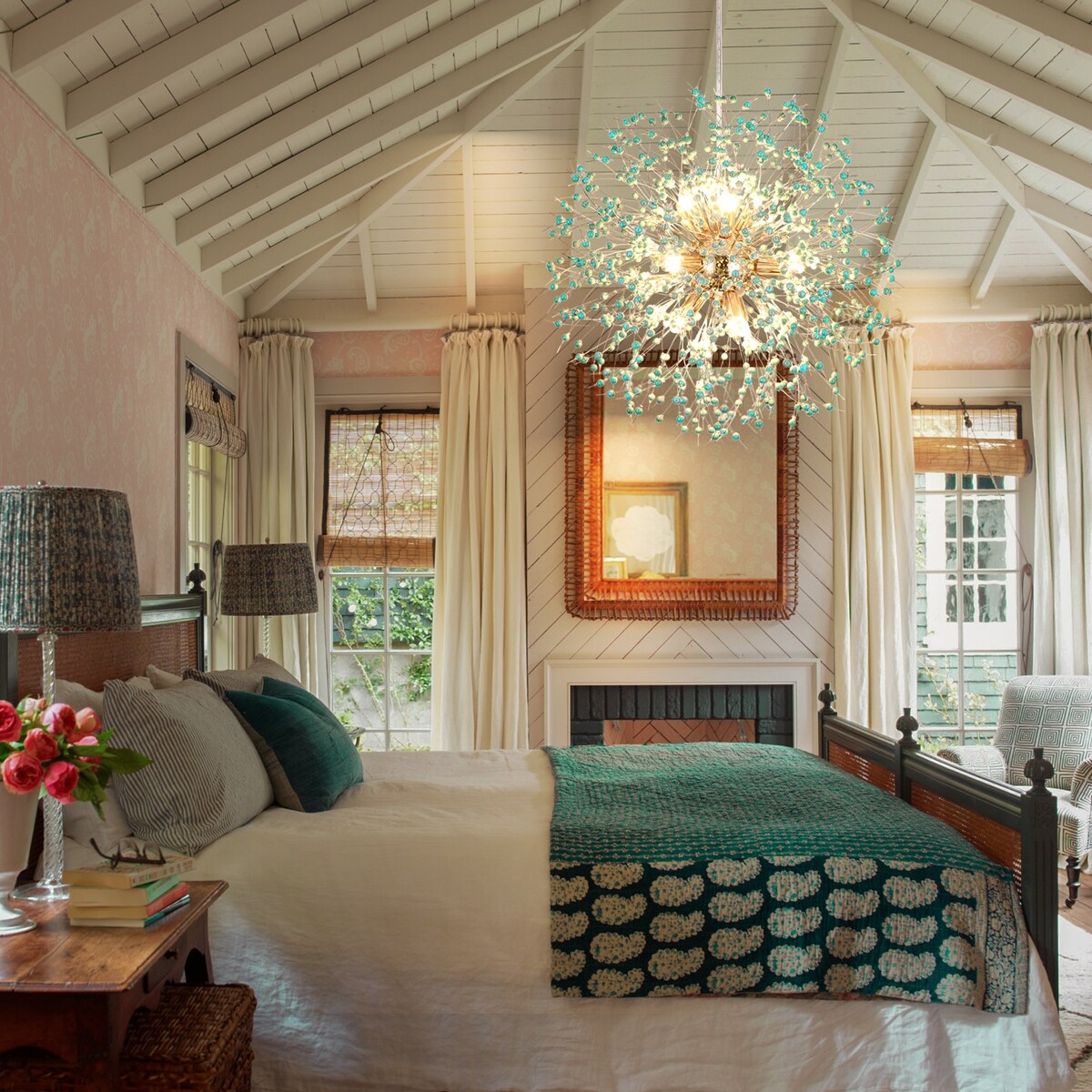 Lustre Sputnik moderne OYIPRO avec effet feu d'artifice et suspension en cristal