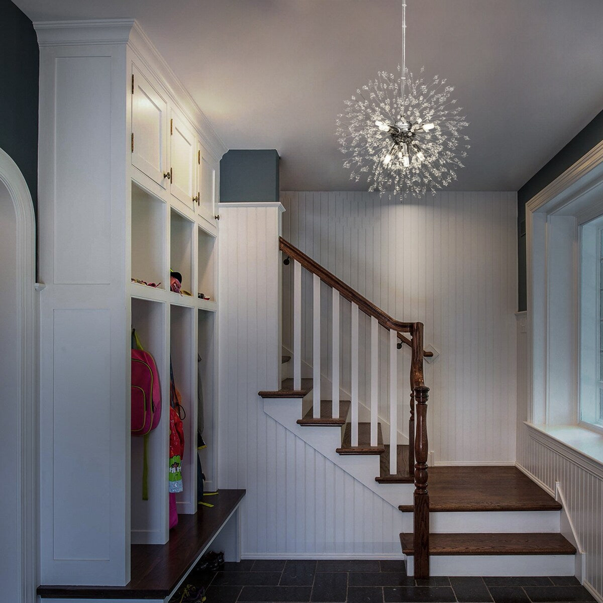 Lustre Sputnik moderne OYIPRO avec effet feu d'artifice et suspension en cristal