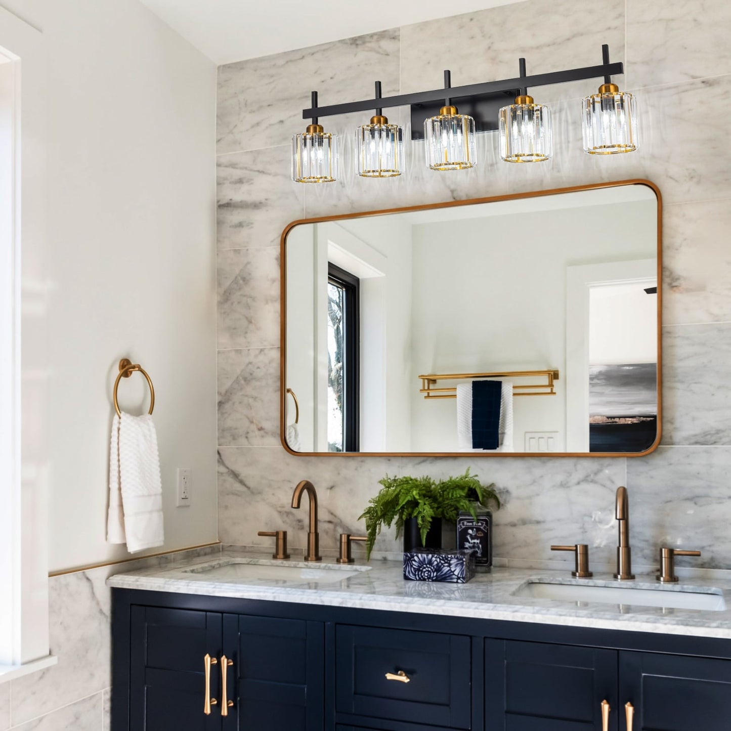 Applique murale moderne à 3/4/5 lumières en cristal, à intensité variable, au-dessus du miroir de salle de bain