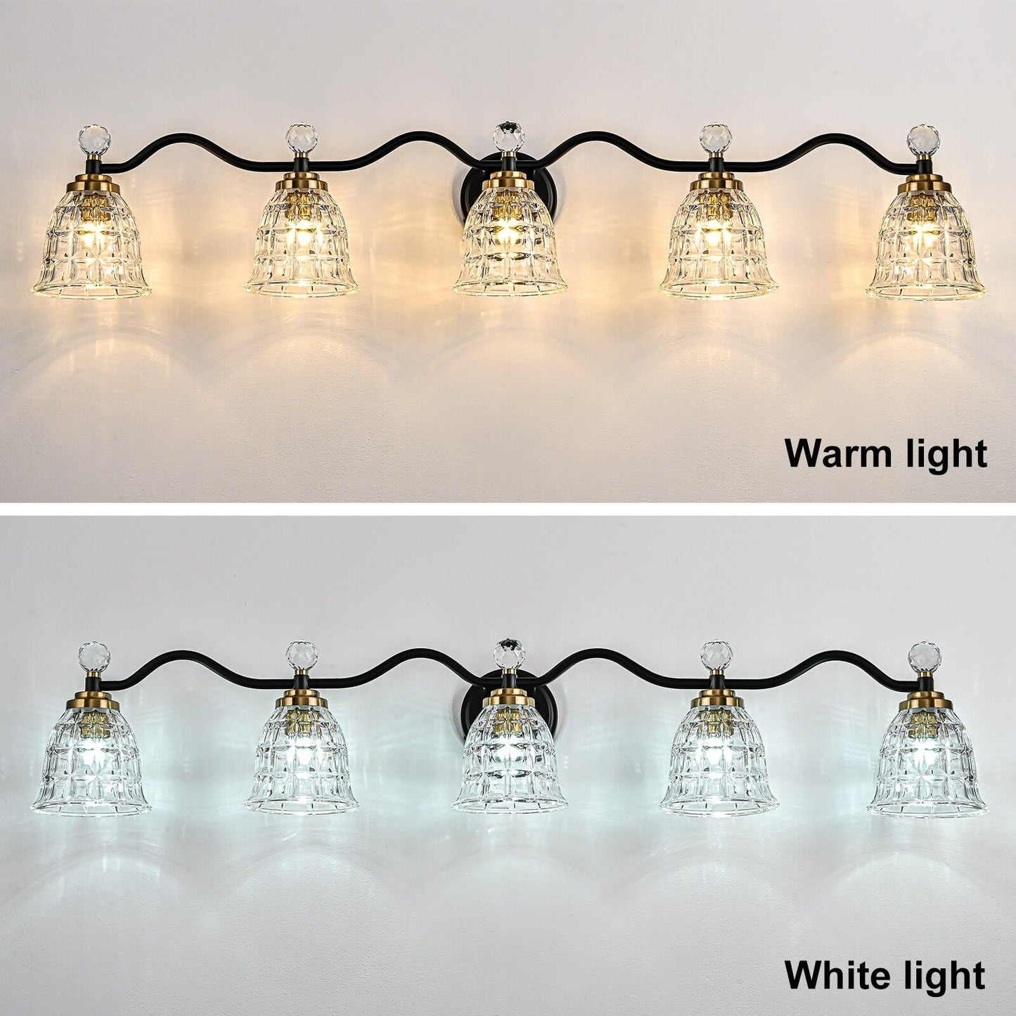 Luminaires de salle de bain modernes Ora à intensité variable, noirs et dorés