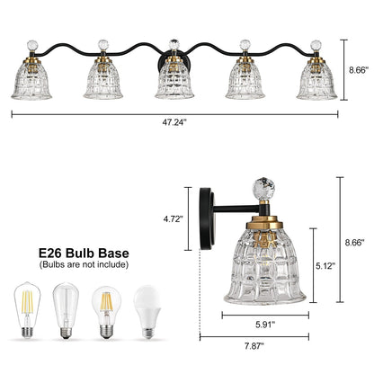 Luminaires de salle de bain modernes Ora à intensité variable, noirs et dorés