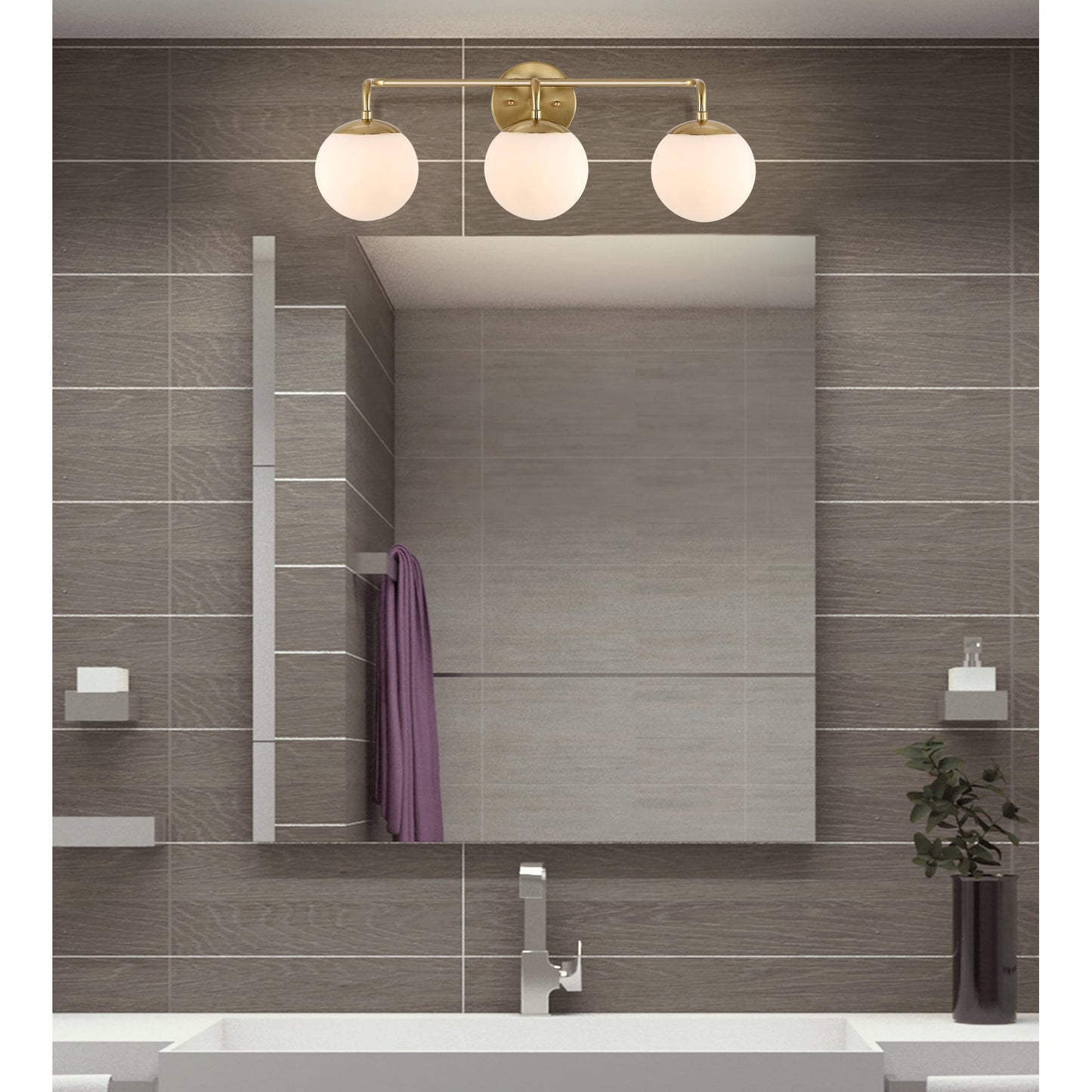 Meuble-lavabo moderne Globe en métal et verre dépoli avec éclairage LED, par JONATHAN Y