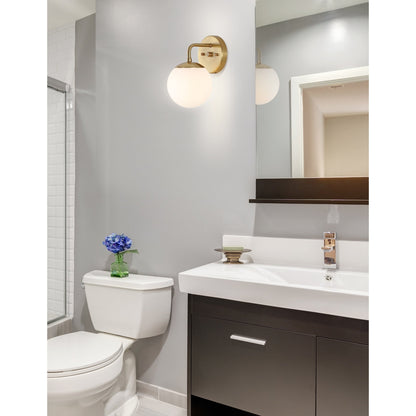 Meuble-lavabo moderne Globe en métal et verre dépoli avec éclairage LED, par JONATHAN Y