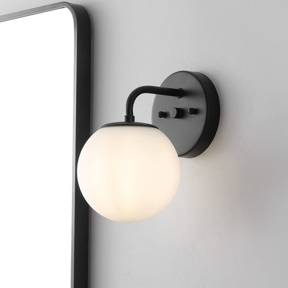 Meuble-lavabo moderne Globe en métal et verre dépoli avec éclairage LED, par JONATHAN Y