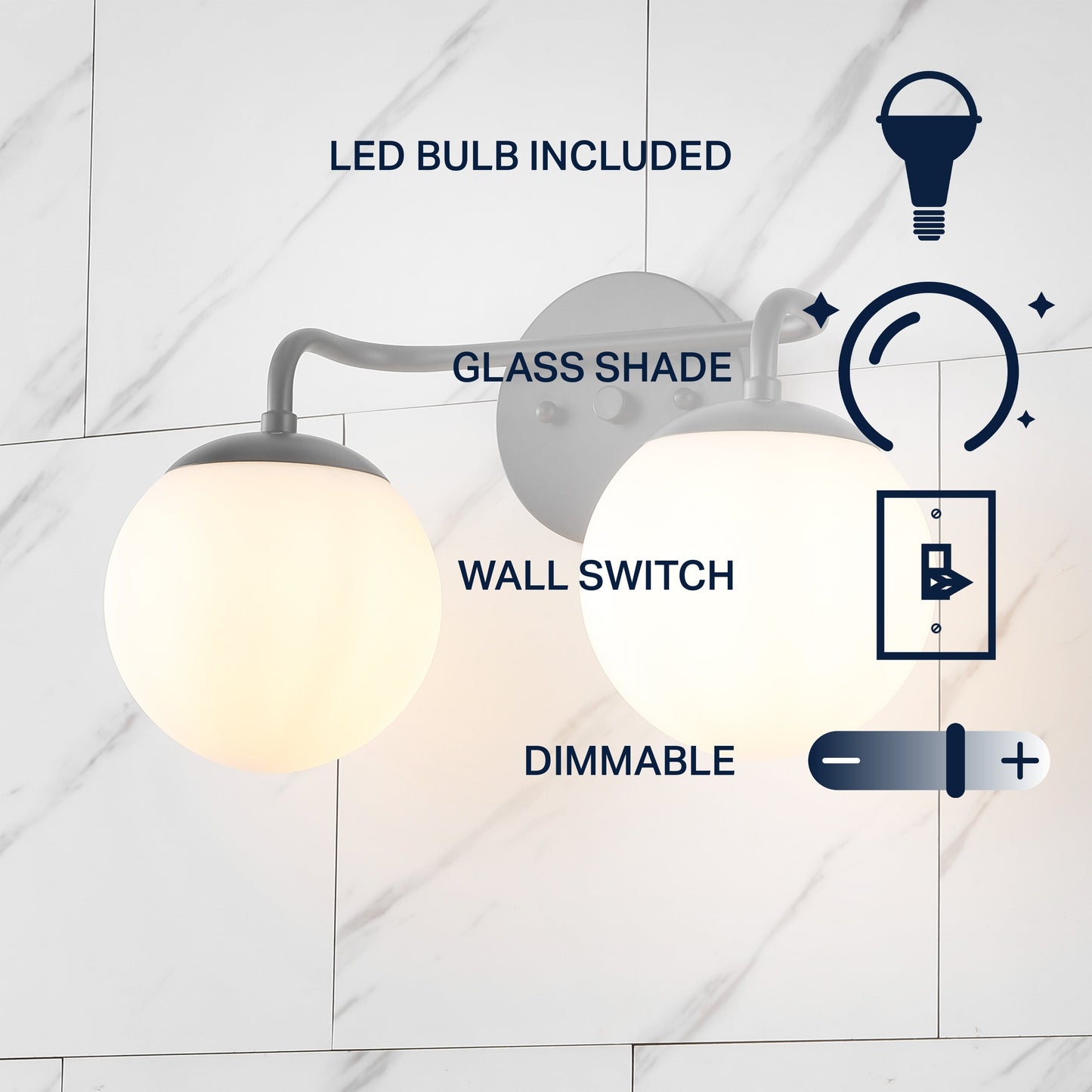 Meuble-lavabo moderne Globe en métal et verre dépoli avec éclairage LED, par JONATHAN Y