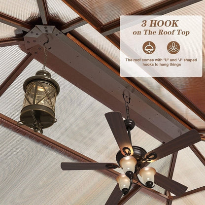 Gazebo à toit rigide EROMMY, pergola d'extérieur avec double toit, filet et rideaux, auvent robuste pour patio, arrière-cour, fête au bord de la piscine