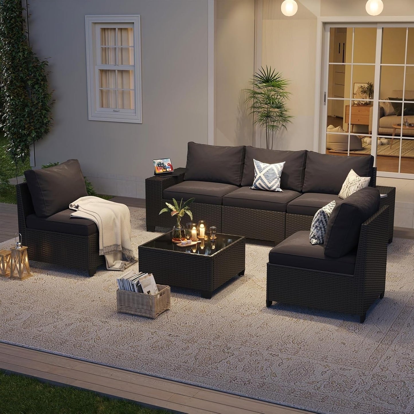 Ensembles de meubles de patio extérieurs avec coussins épais de 4 pouces