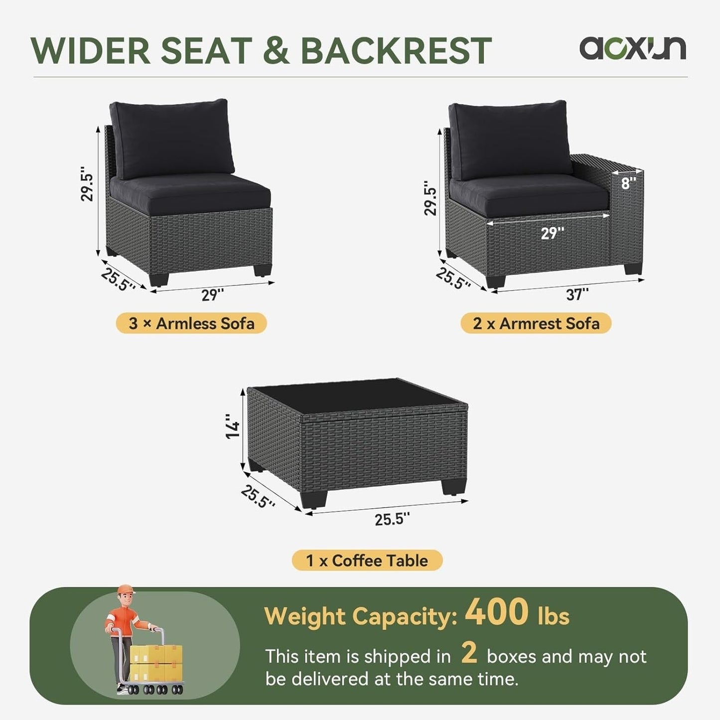 Ensembles de meubles de patio extérieurs avec coussins épais de 4 pouces