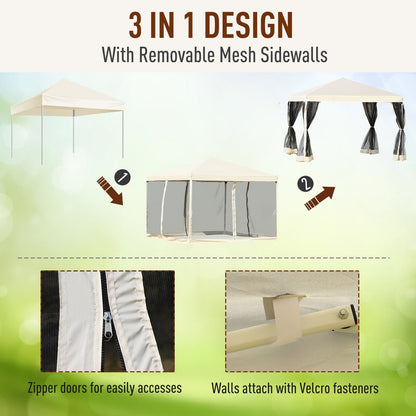 Auvent pop-up robuste Outsunny 10' x 10' avec filet latéral amovible en maille, conception facile à installer, événement de fête en plein air