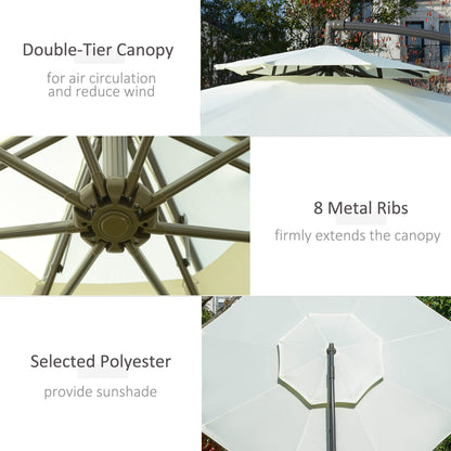 Parasol déporté Outsunny 9' à 2 niveaux avec manivelle, base en croix et 8 baleines, pour jardin et terrasse.
