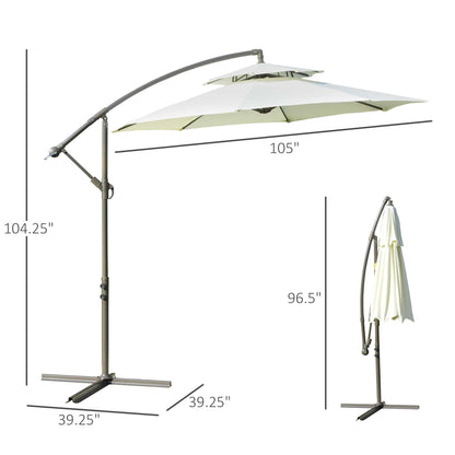 Parasol déporté Outsunny 9' à 2 niveaux avec manivelle, base en croix et 8 baleines, pour jardin et terrasse.