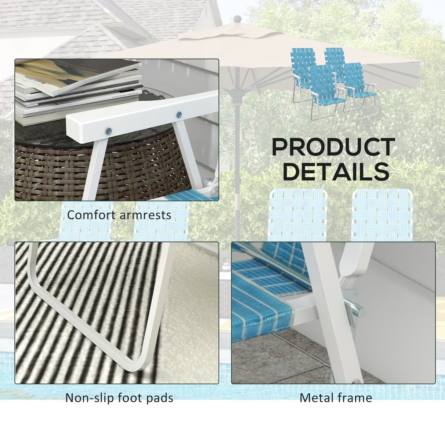 Ensemble de 4 chaises pliantes de patio Outsunny, chaises de camping classiques, chaises de jardin portables pour le camping