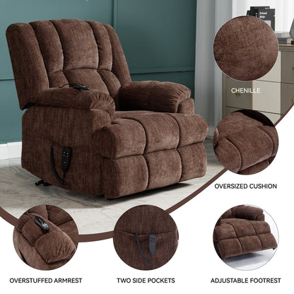 Fauteuil inclinable électrique surdimensionné en chenille avec massage et chauffage lombaire, inclinable en position infinie