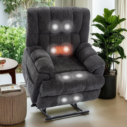 Fauteuil inclinable électrique surdimensionné en chenille avec massage et chauffage lombaire, inclinable en position infinie