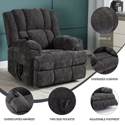 Fauteuil inclinable électrique surdimensionné en chenille avec massage et chauffage lombaire, inclinable en position infinie